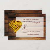 バーンウ素朴ッドヒマワリハートブー結婚ケズ 出欠カード (正面/裏面)