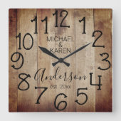 バーンウ素朴ッドファームハウスカスタムファミリー名 スクエア壁時計 (正面)