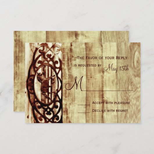 バーンウ素朴ッドホースウェディングRSVPカード 出欠カード (正面/裏面)