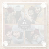 バーンウ素朴ッド4写真ズファミリーフォトコラージュ ガラスコースター (裏面)