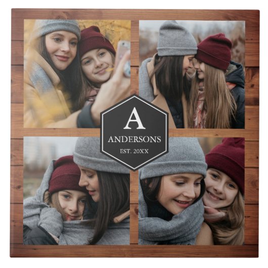 バーンウ素朴ッド4写真ズファミリーフォトコラージュ タイル (正面)