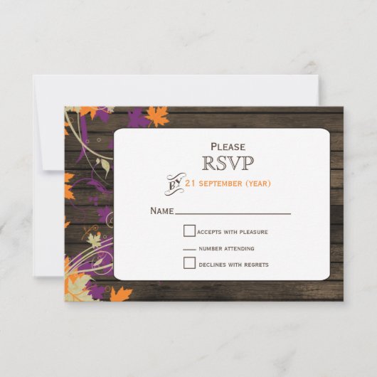 バーンウ素朴ム離れ秋の結婚式RSVP 出欠カード (正面)