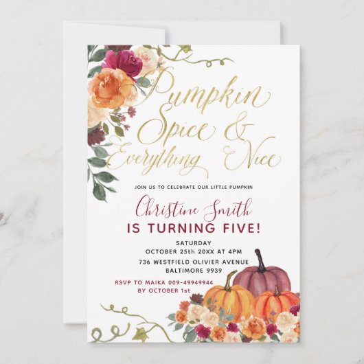 バーンオレンジカボンプキンキッドの誕生日招待状 招待状 (正面)