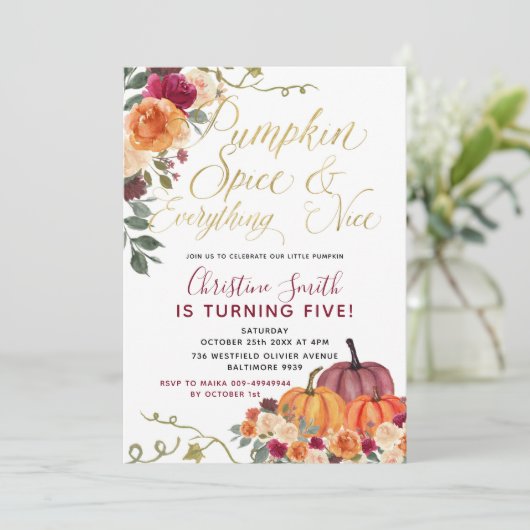 バーンオレンジカボンプキンキッドの誕生日招待状 招待状 (スタンド正面)