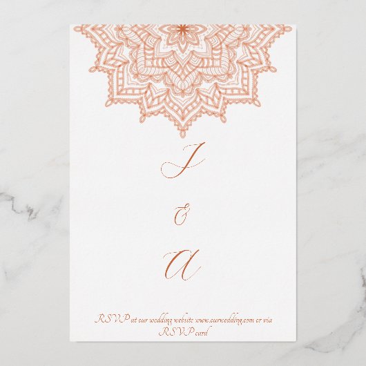 バーンオレンジサンライズマンダラサマー秋の結婚式 箔招待状 (裏面)