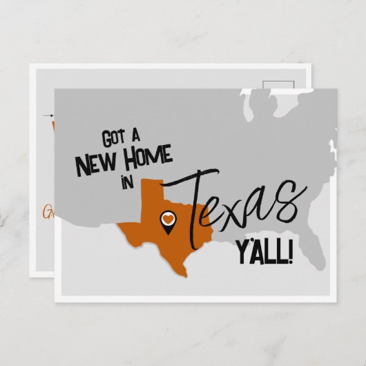バーンオレンジニューホームインテキサス州Y'all Moving ポストカード (正面/裏面)