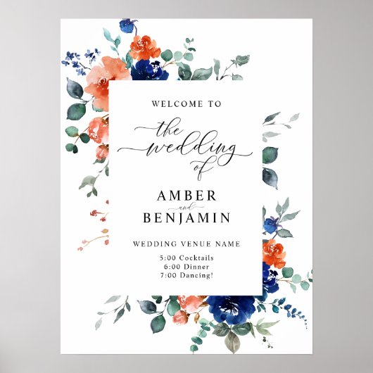 バーンオレンジネイビーブルーフローラ結婚ズへようこそ ポスター (正面)