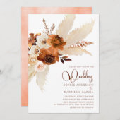 バーンオレンジボヘミアンパンパスグラス結婚ズ 招待状 (正面/裏面)