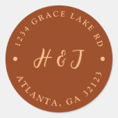 バーンオレンジボホモノグラム結婚ズ差出人住所 ラウンドシール (正面)