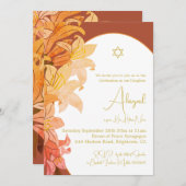 バーンオレンジ色の名前を付けるベビーガールフローラ 招待状 (正面/裏面)