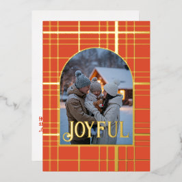 バーンオレンジ＆ゴールドギンガムのクリスマスホリデー 箔シーズンカード