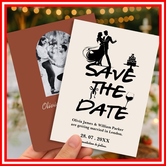 バーンオレンジ・ボホテラコッタ結婚式Save The Date セーブザデート