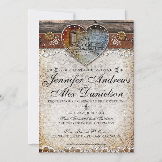 バーンカントリー素朴ウェディング招待状 招待状 (正面)