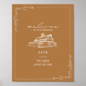 バーンゴールデン素朴ロッド秋の結婚式ウェルカム ポスター (正面)