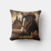 バーンサンセットの横にカウボーイハット付き西馬 クッション (正面)