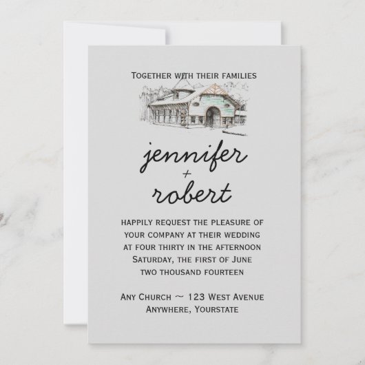 バーンスケッチカントリーウエディング招待状 招待状 (正面)