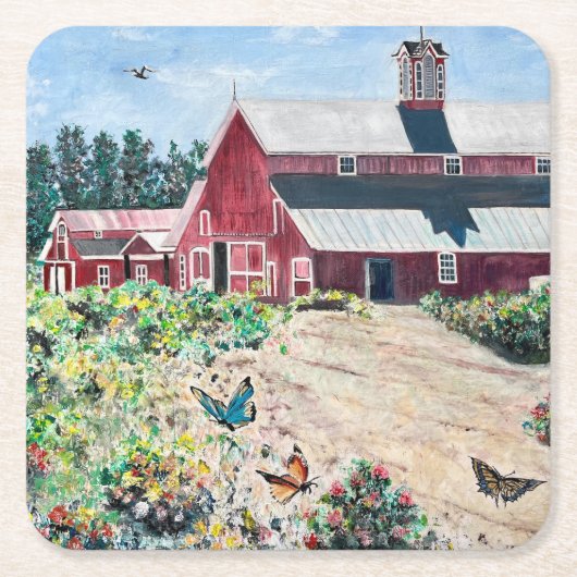 バーンズと蝶 スクエアペーパーコースター (正面)