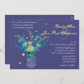 バーンズ結婚ネイビーアクアイエローフラワーメイソンジャー 招待状 (正面/裏面)