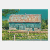 バーンティール（緑がかった色）ヴィンテージカントリー素朴ファーム ラッピングペーパーシート (正面2)