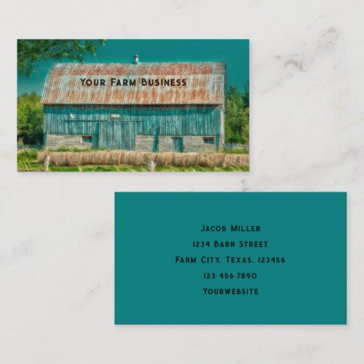 バーンティール（緑がかった色）ヴィンテージカントリー素朴ファーム 名刺 (正面/裏面)