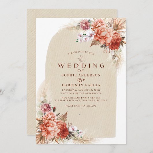 バーントオエレガントレンジ&パンパスグラ結婚スズ 招待状 (正面/裏面)