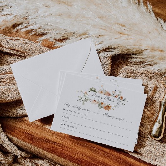 バーントオレンジとセージグリーンのフラワーガーデンウェディング 出欠カード