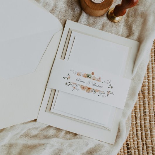 バーントオレンジとセージ緑のフローラ園 招待状ベリーバンド