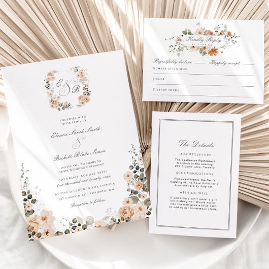 バーントオレンジとセージ緑のフローラ園 招待状ベリーバンド