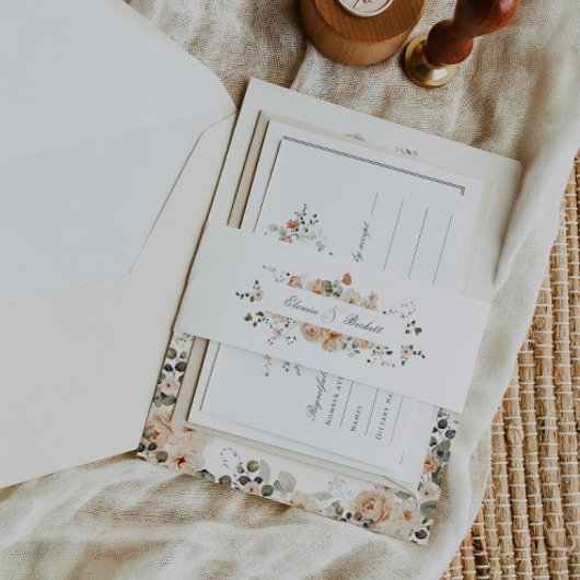 バーントオレンジとセージ緑のフローラ園 招待状ベリーバンド