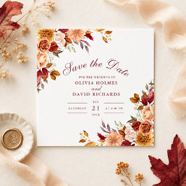 バーントオレンジとピーチの秋の花Save the Date セーブザデート