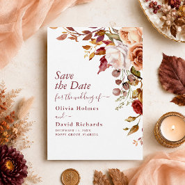 バーントオレンジとピーチの秋の花Save the Date セーブザデート