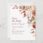 バーントオレンジとピーチの秋の花Save the Date セーブザデート (正面)