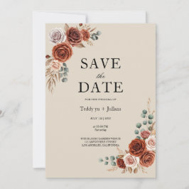 バーントオレンジのバラとパンパスグラスのSave the Date セーブザデート
