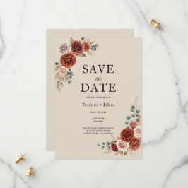 バーントオレンジのバラとパンパスグラスのSave the Date セーブザデート