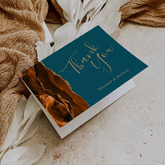 バーントオレンジアゲート金ゴールドティール(緑がかった色)結婚ズサンキュー カード