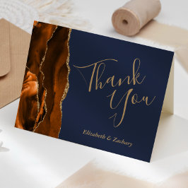 バーントオレンジアゲート金ゴールド海軍結婚の感謝 カード