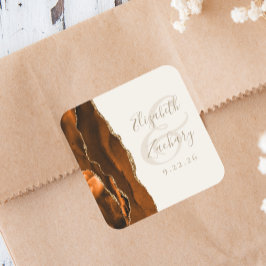 バーントオレンジアゲート金ゴールド結婚アイボリー スクエアシール