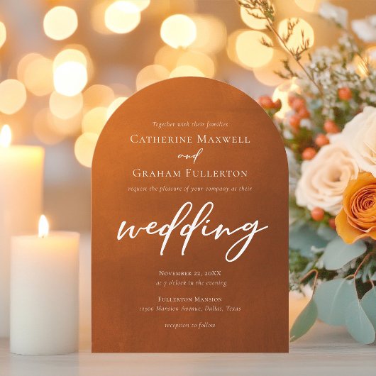 バーントオレンジア素朴ーチボヘミ結婚アン 招待状