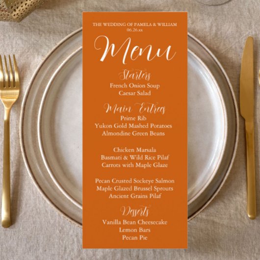 バーントオレンジシンプルスタイル結婚ズディナー メニュー