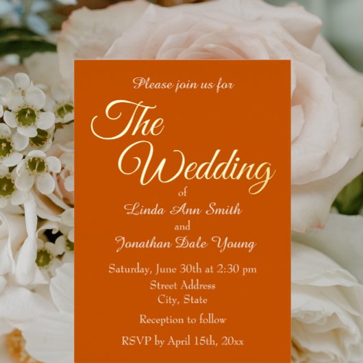 バーントオレンジシンプルスタイル結婚ズ 箔招待状