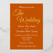 バーントオレンジシンプルスタイル結婚ズ 箔招待状 (正面)