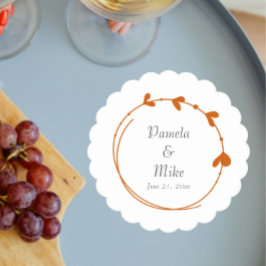 バーントオレンジシンプルハートリース結婚ズ ペーパーコースター