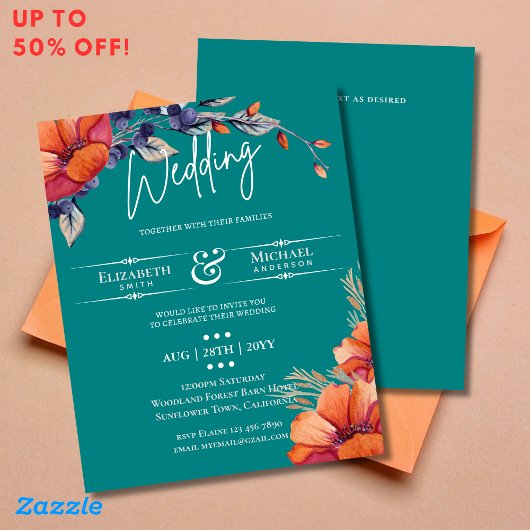 バーントオレンジティール（緑がかった色）結婚フローラ素朴