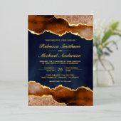 バーントオレンジテラコッタアゲテ海軍結婚の金ゴールド 箔招待状 (立ち正面)