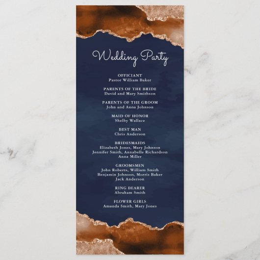 バーントオレンジテラコッタアゲートマーブルネイビー結婚ズ プログラム (裏面)