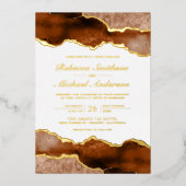 バーントオレンジテラコッタアゲートマーブル結婚ズ金ゴールド 箔招待状 (正面)