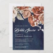 バーントオレンジテラコッタフローラネイビーブライダルシャワー 招待状 (正面)