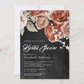 バーントオレンジテラコッタフローラブラックブライダルシャワー 招待状 (正面)