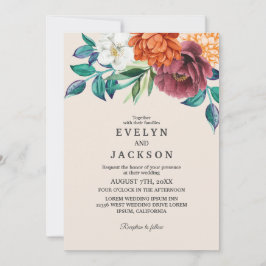 バーントオレンジテラコッタフローラ秋の結婚式 招待状