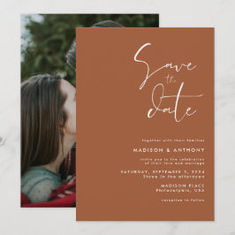 バーントオレンジテラコッタミニマモダンリスト結婚ズ 招待状